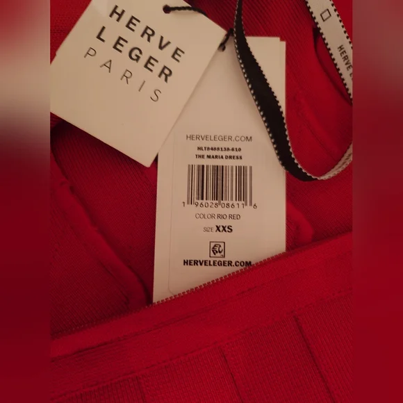 NWT Rio Red HERVE LEGER The MARIA Dress Icon Sculpted Bandage Midi Bodycon XXS - Picture 13 of 15